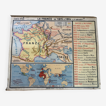 Ancienne carte géographique et historique « La France de 1815 à 1914 » n°63 par Briard