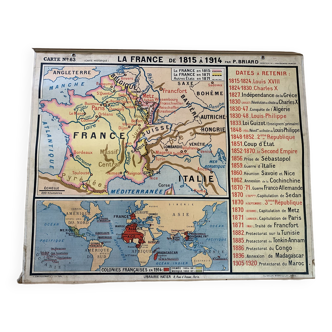 Ancienne carte géographique et historique « La France de 1815 à 1914 » n°63 par Briard