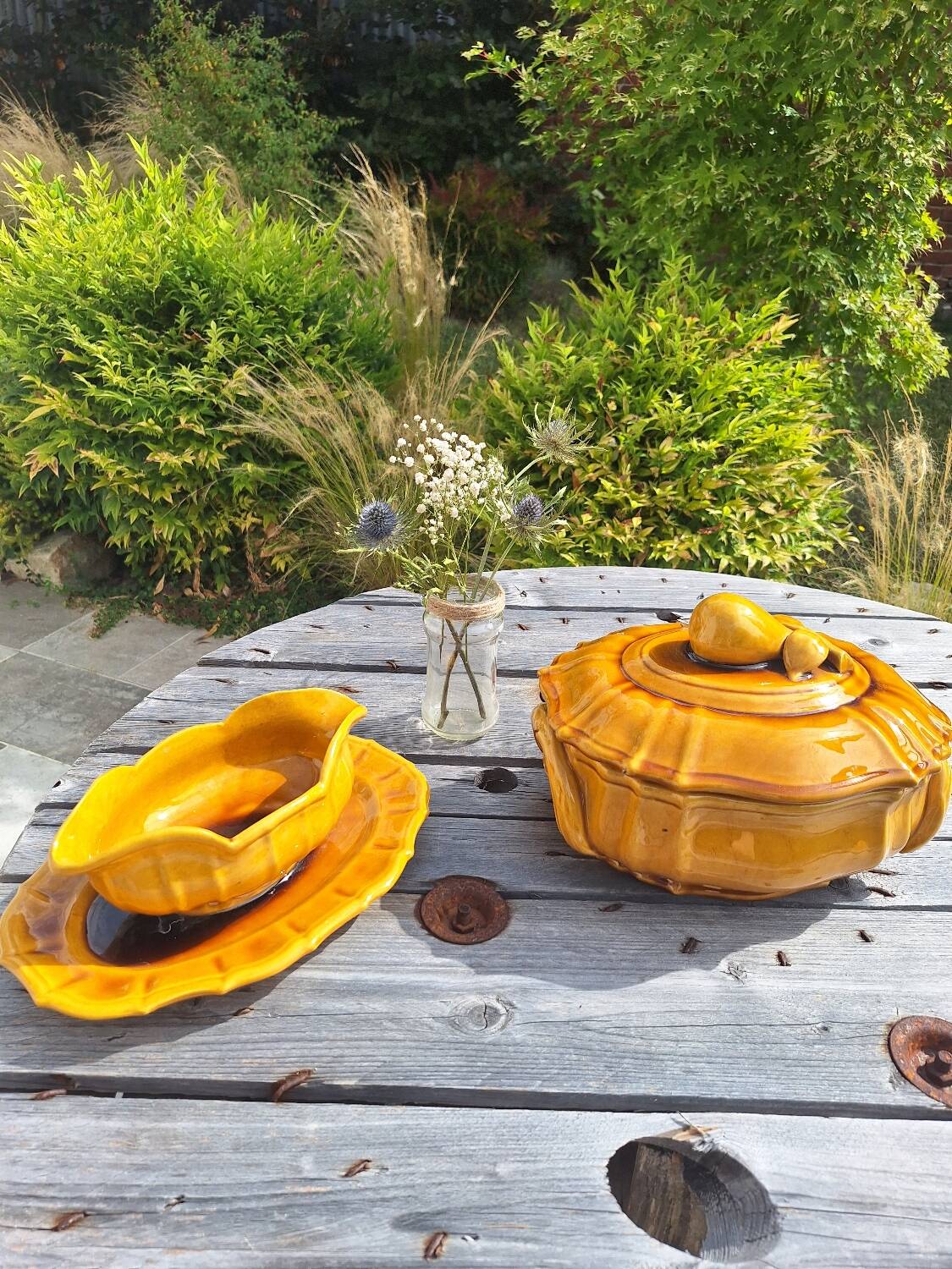 Ceramic soup tureen and sauceboat set