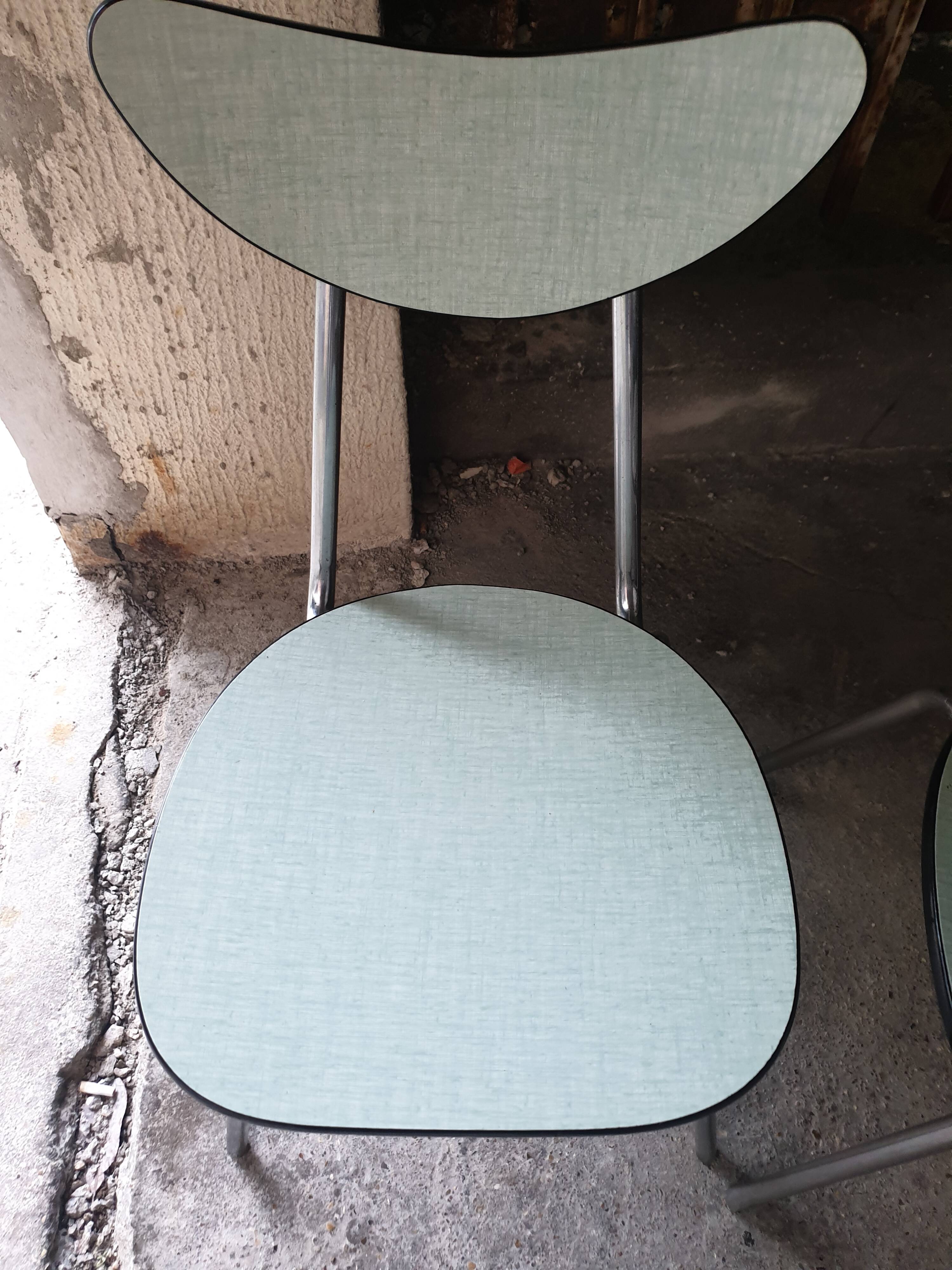 2 seventies water green formica chairs