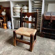 Low chair in wood and straw, Spanish folk art 17th-18th century no. 1