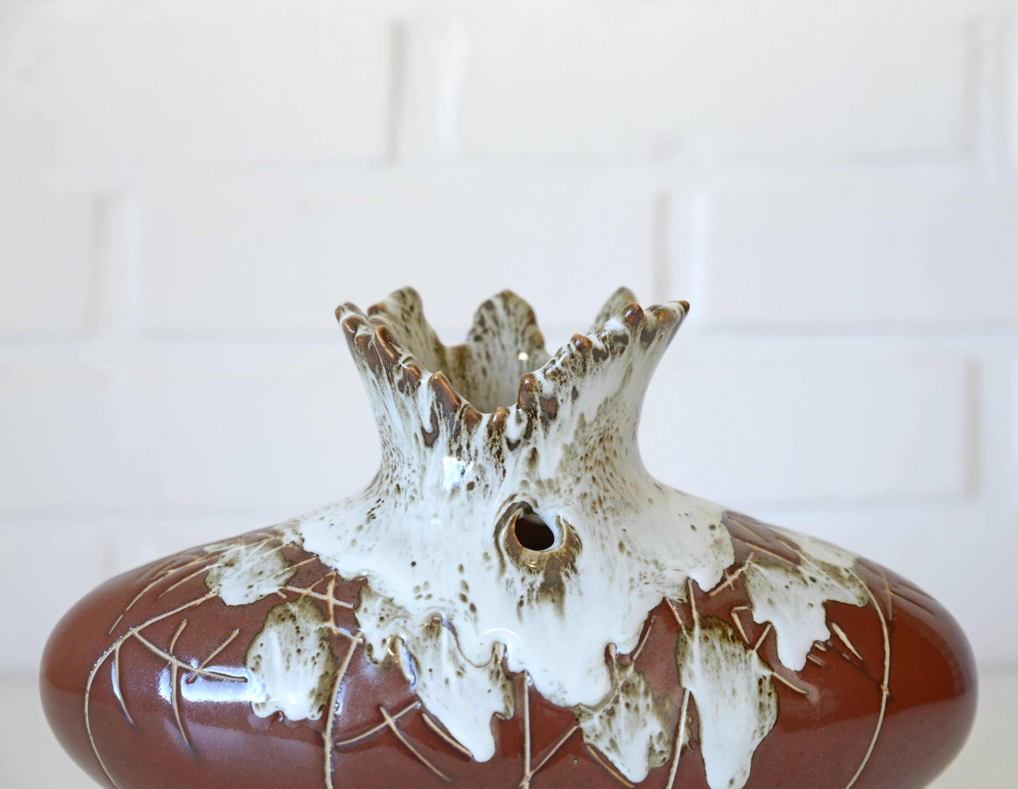 Vintage Brown Bud Fat Lava Ceramic Flower Art Vase Handmade Home Decor 1970