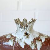 Vintage Brown Bud Fat Lava Ceramic Flower Art Vase Handmade Home Decor 1970