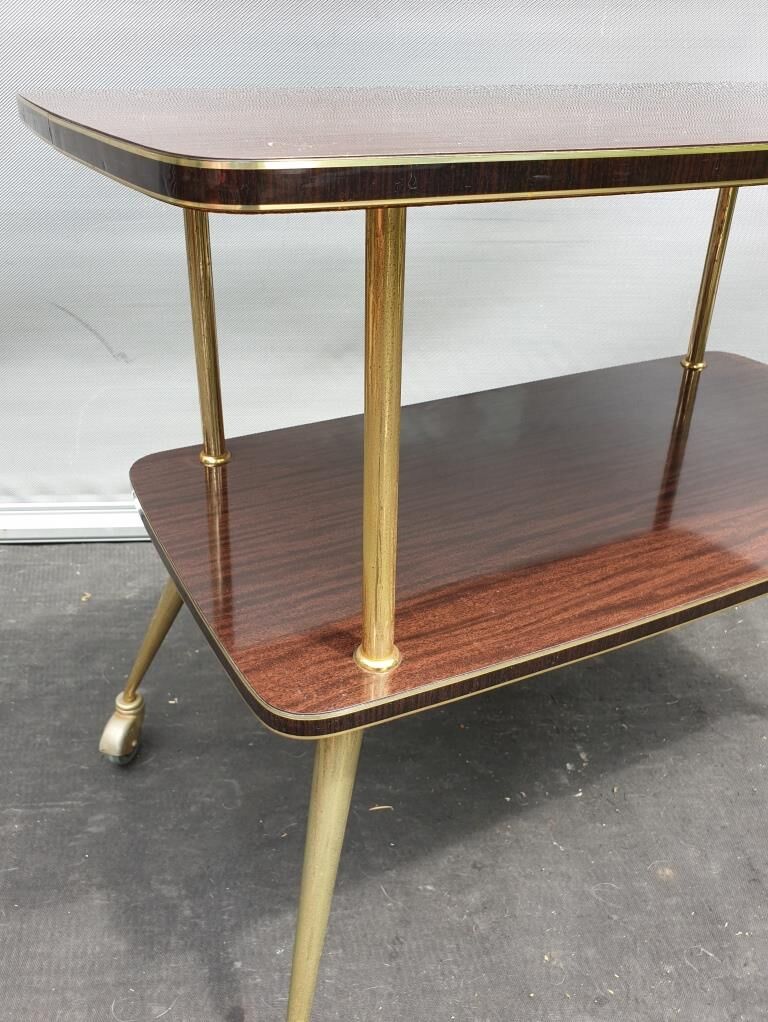 Rolling service 1960 two trays Formica mahogany