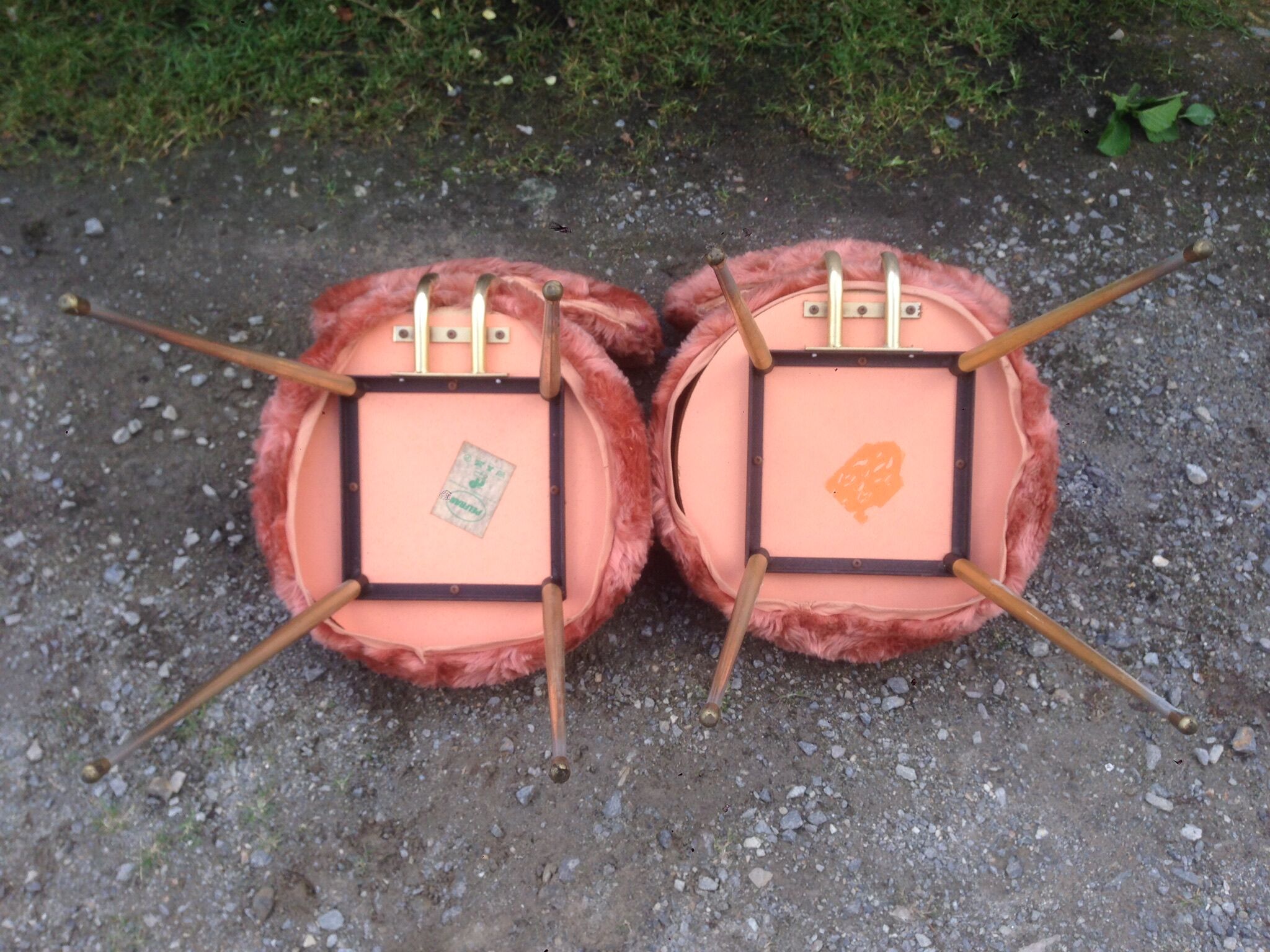 Pair of vintage Pelfran chairs, gilded tubular metal frame and tufting