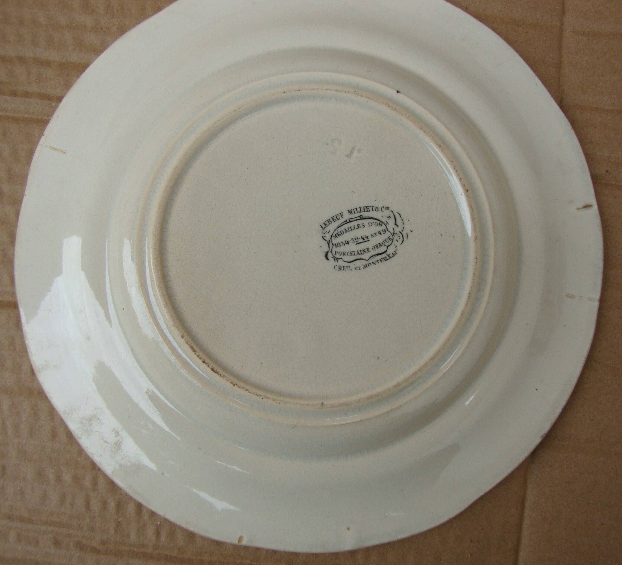 Assiette parlante  Creil et Montereau Lebeuf Millet & Cie