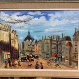 Ollier: oil on canvas mounted on panel, animated view of paris at the end of the 20th century