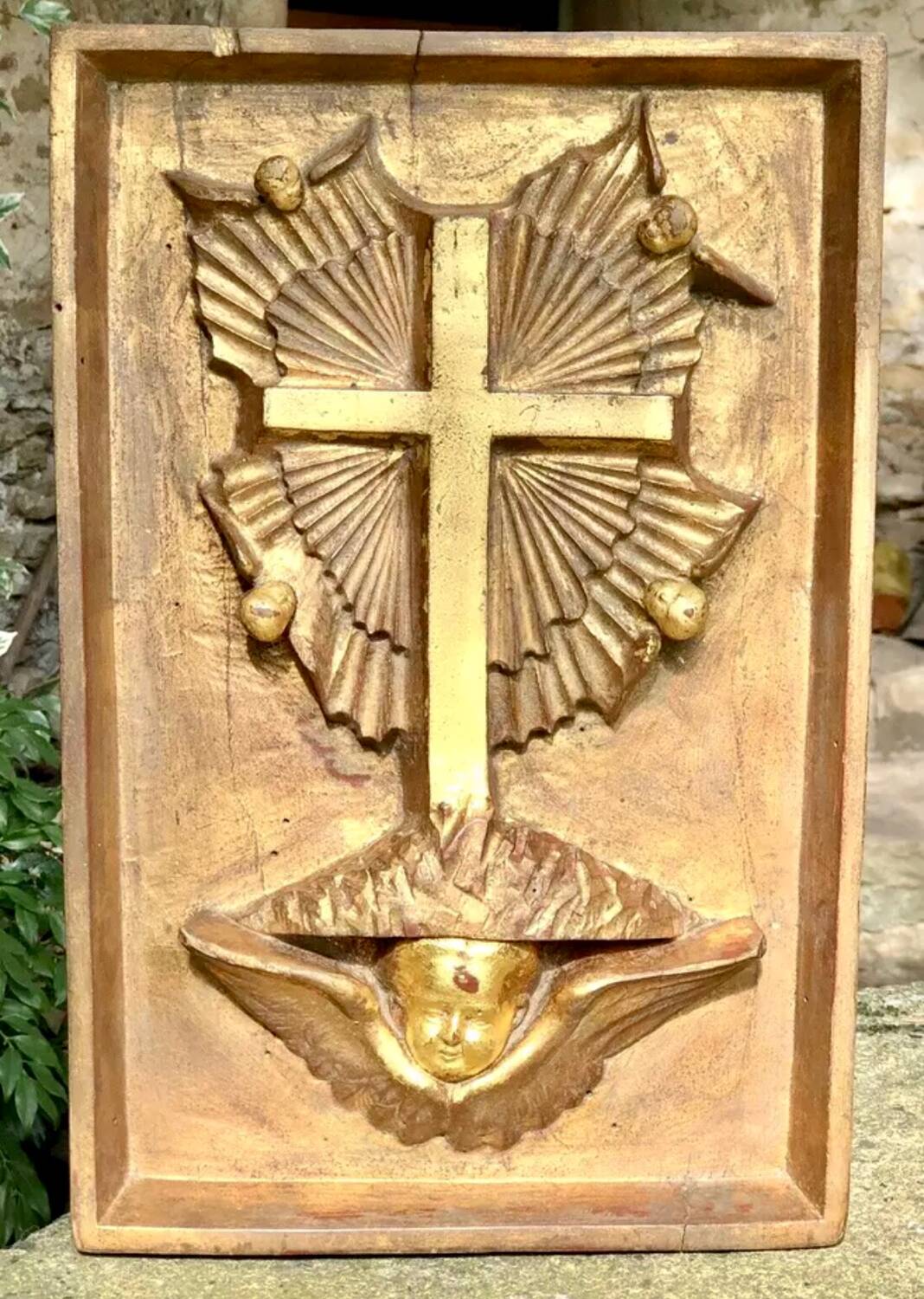 Panneau d’église en bois doré sculpté XIX