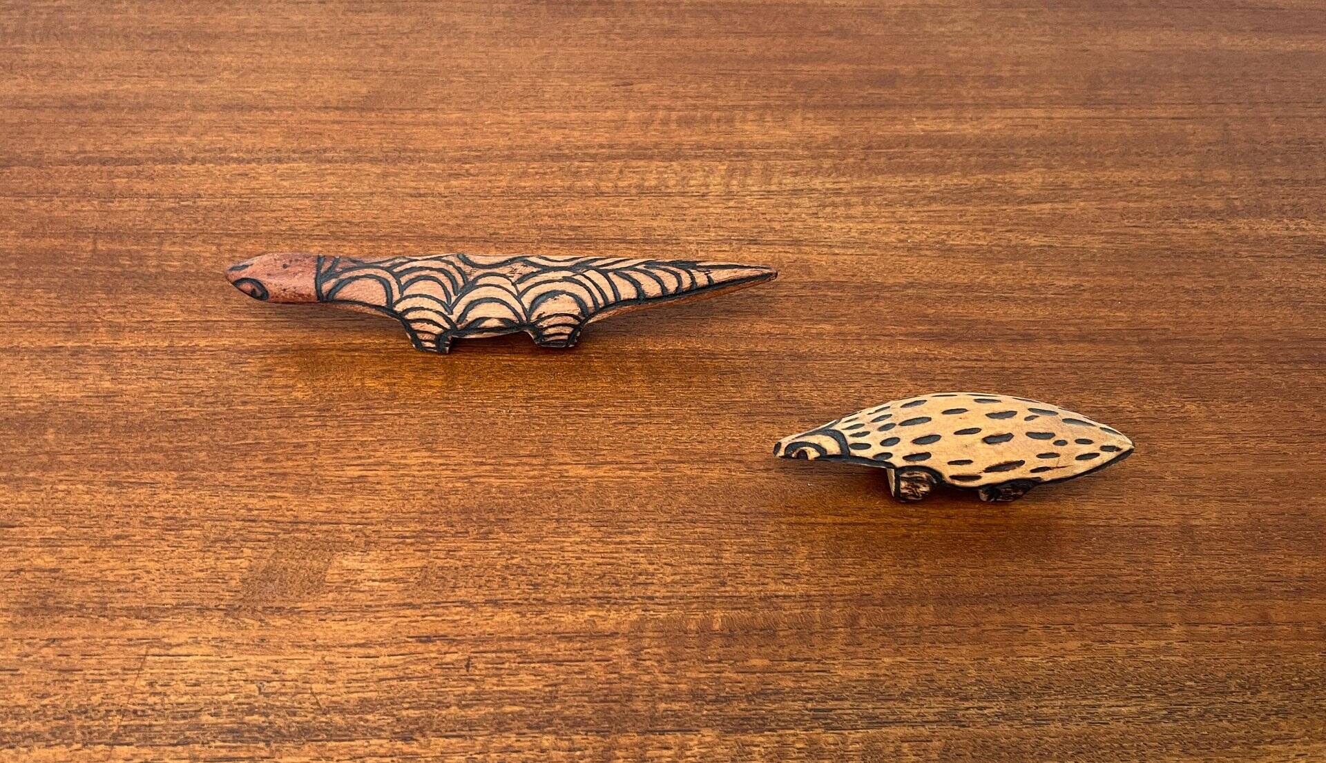 Vintage Australian Aboriginal Art Carved Wooden Animal Figurines, Set of 2