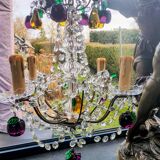 Golden bronze chandelier with fruit pendants