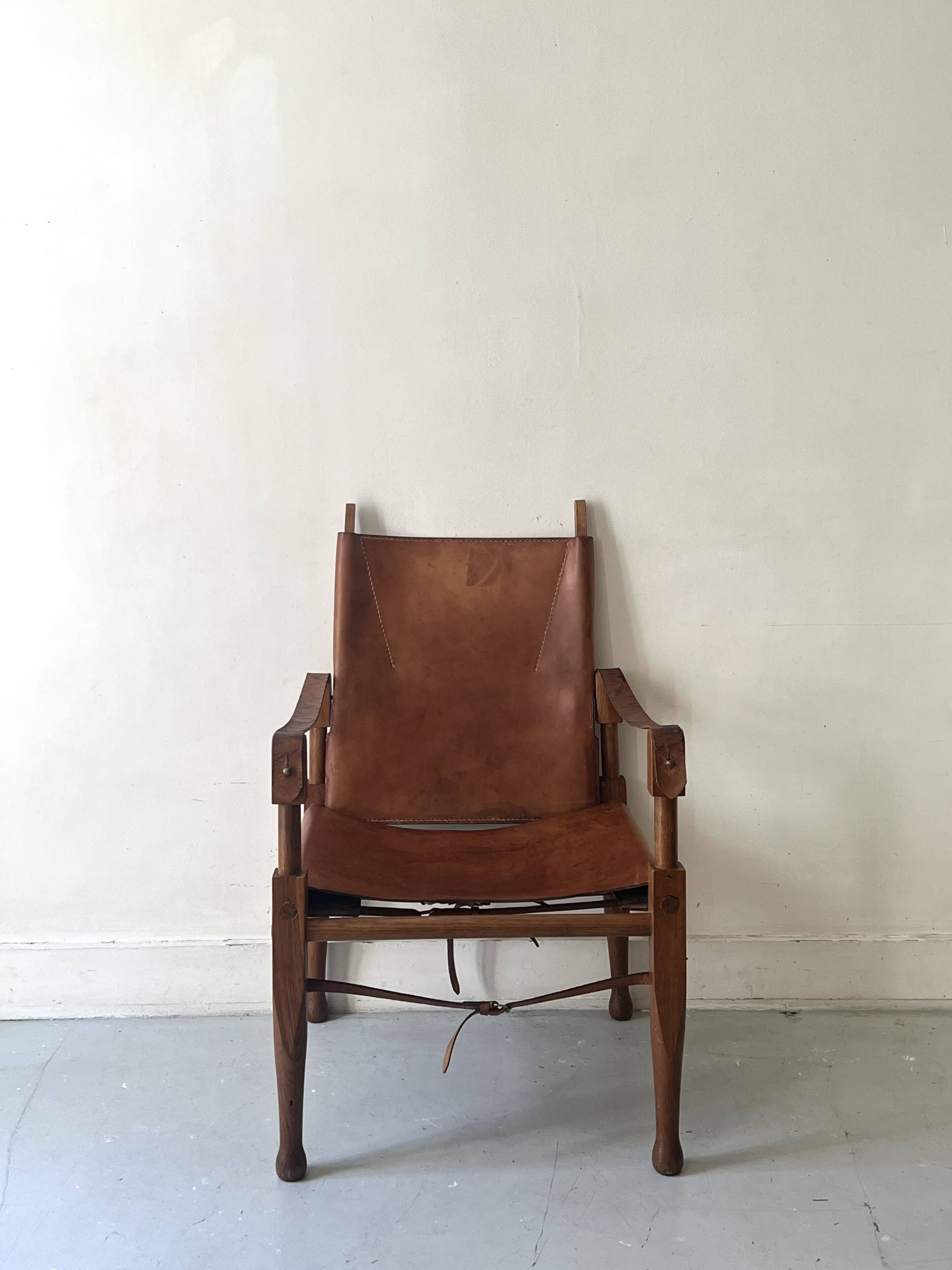 Safari armchair in wood & cognac leather by Wilhelm Kienzle for Wohnbedarf 1950