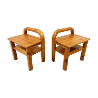Ensemble de 2 tables de chevet en bois de pin, années 1970