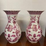 Paire de vases motif chinois rose porcelaine italienne annees 70 signes fg