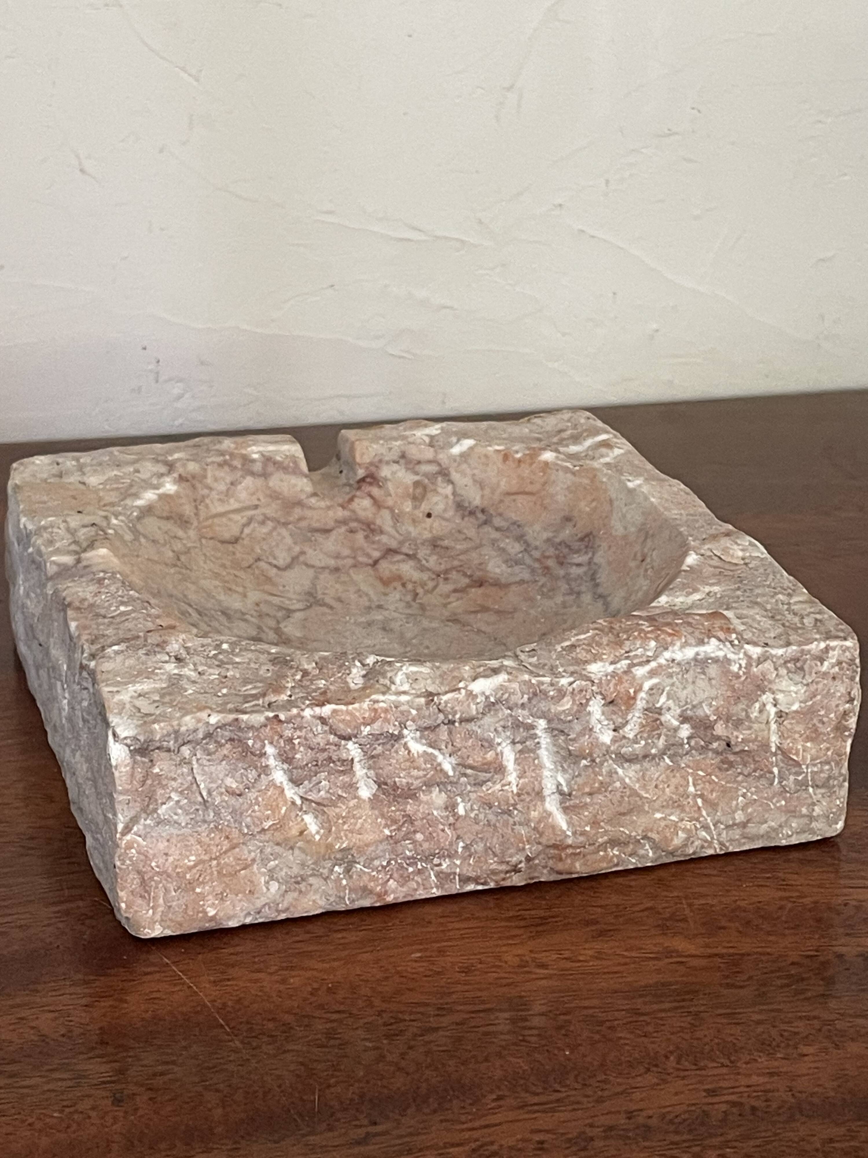 Vintage pinkish beige marble ashtray