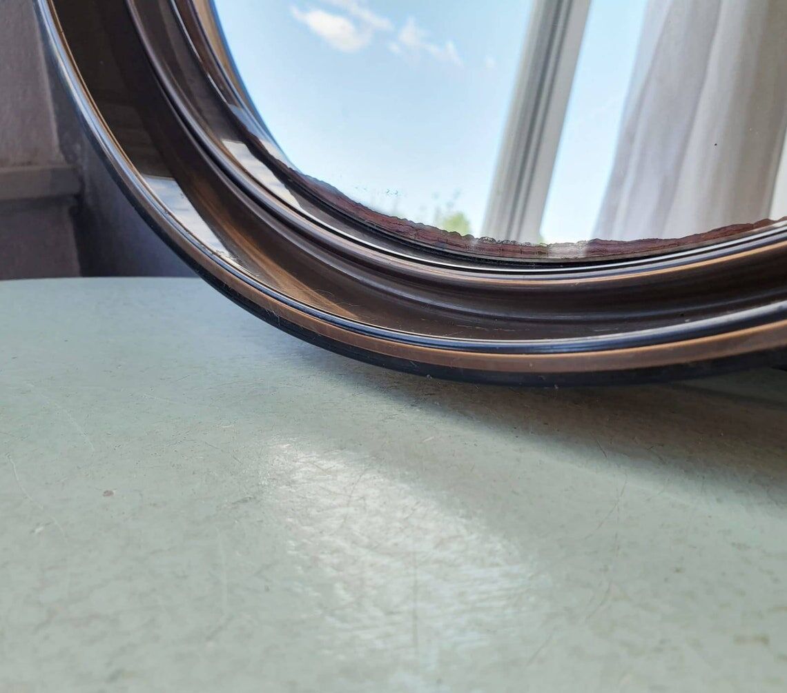 Miroir brun rond plexiglas années 70 35cm