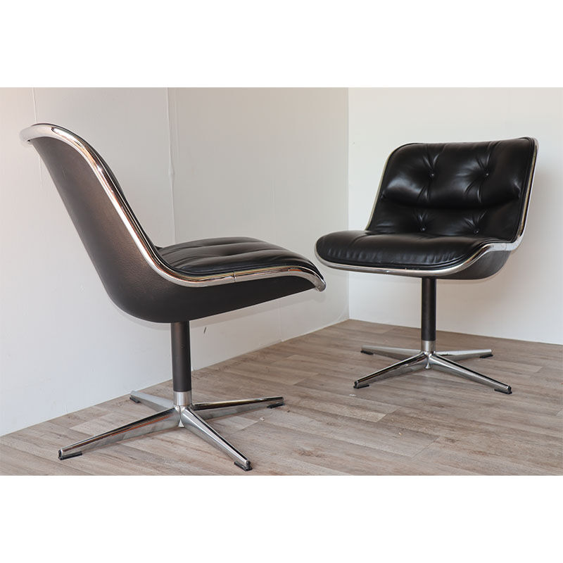 Pair of leather swivel armchairs by Charles Pollock for Knoll 1960
