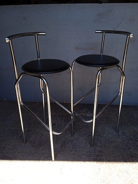 2 bar top stools metal chrome design 1980