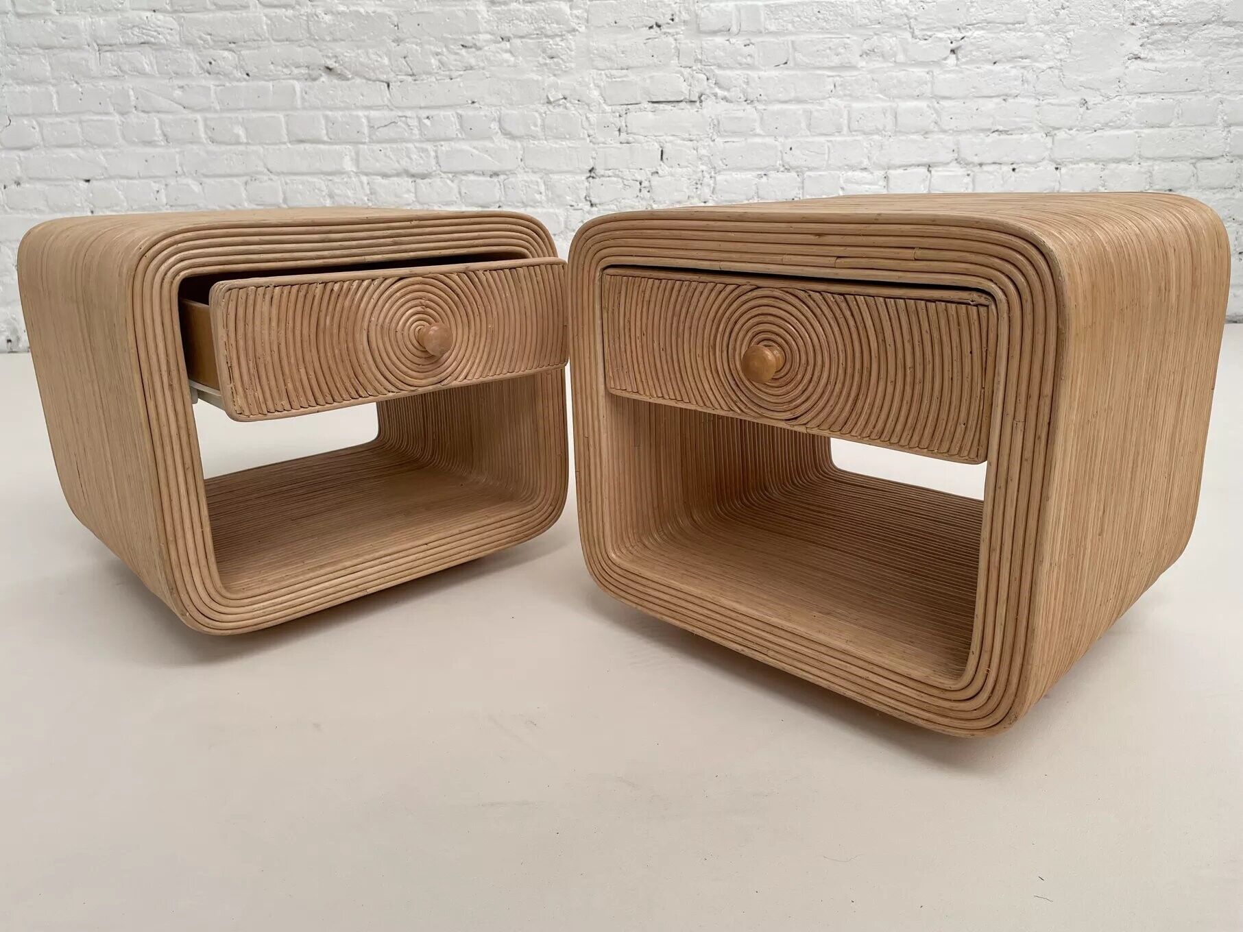 Pair of rattan bedside tables