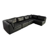 Vintage black leather modular sofa, 1970s