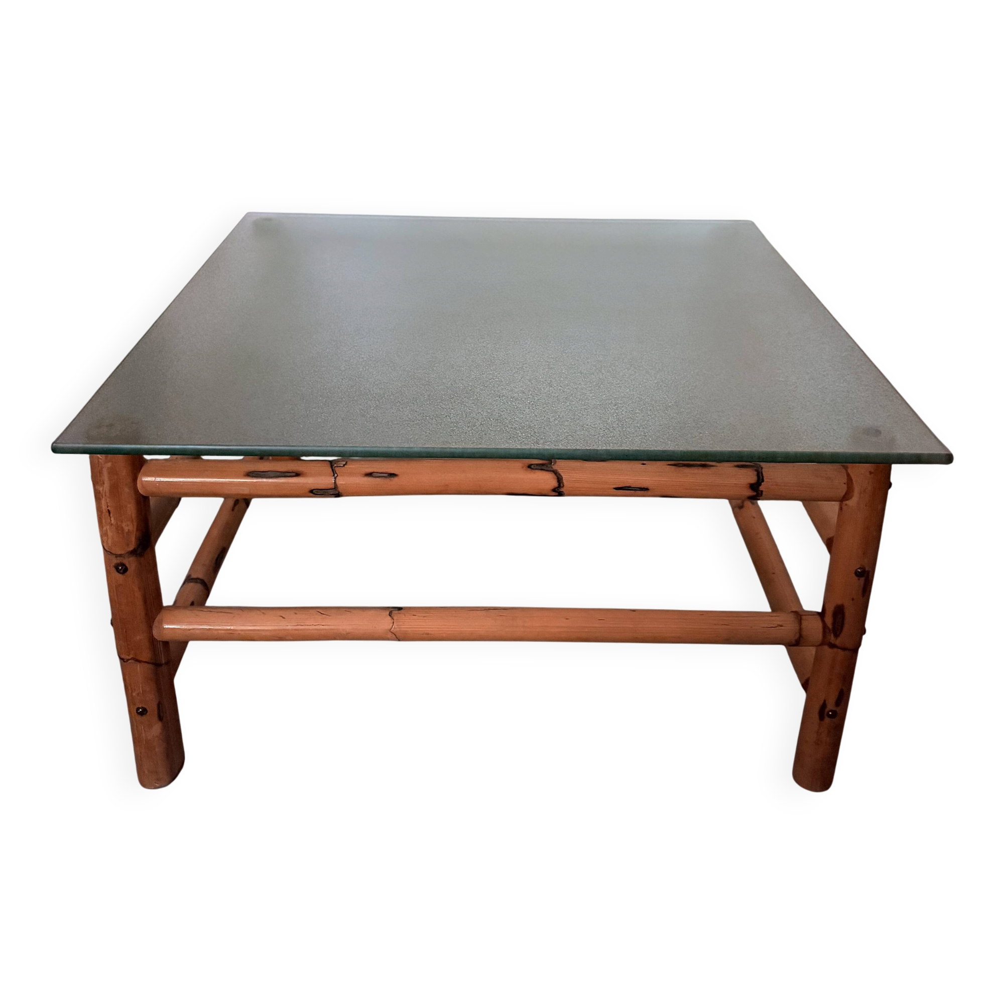 Vintage bamboo coffee table with glass top, 1970s, Brazil