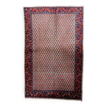 Tapis en laine indien fait main des années 1950, ivoire et rouge, 3 × 5 pieds - 1C1291