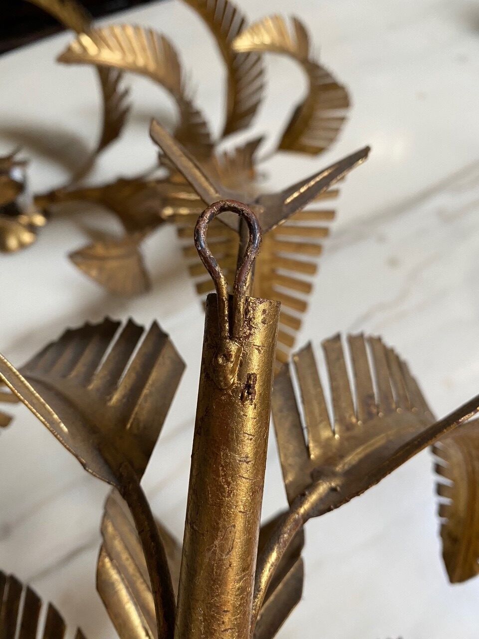 Pair of vintage golden palm leaf sconces