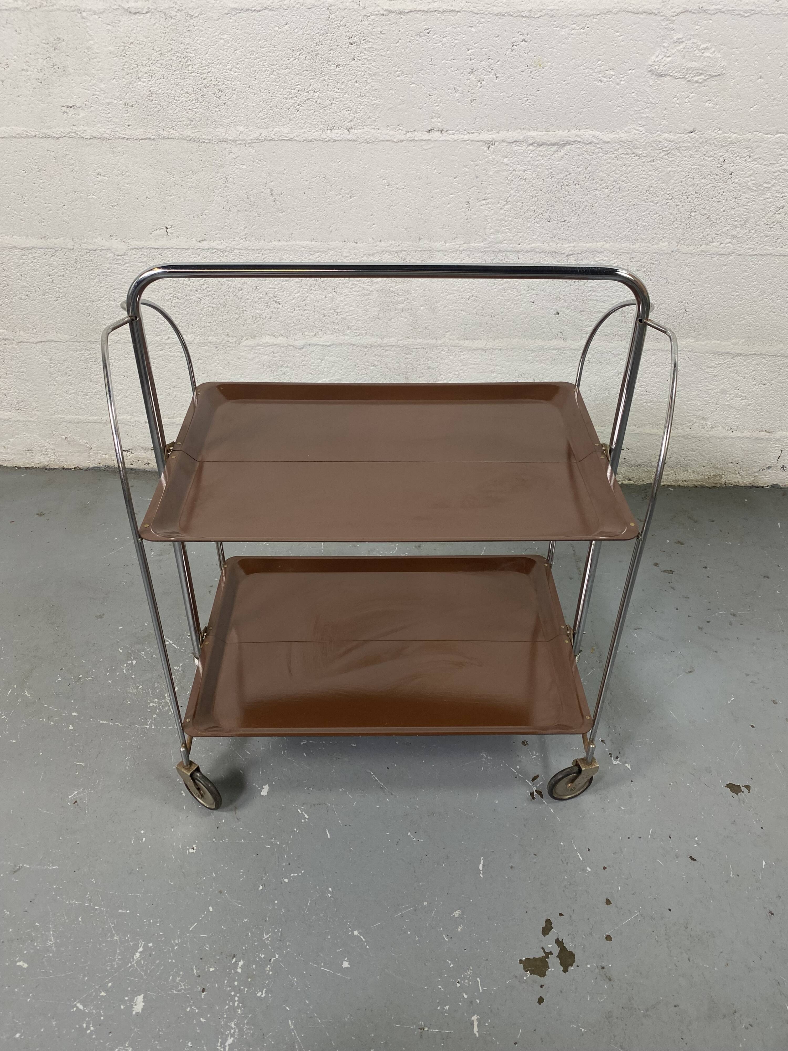 Chariot desserte pliable mid-century de Bremshey Solingen, 1950s
