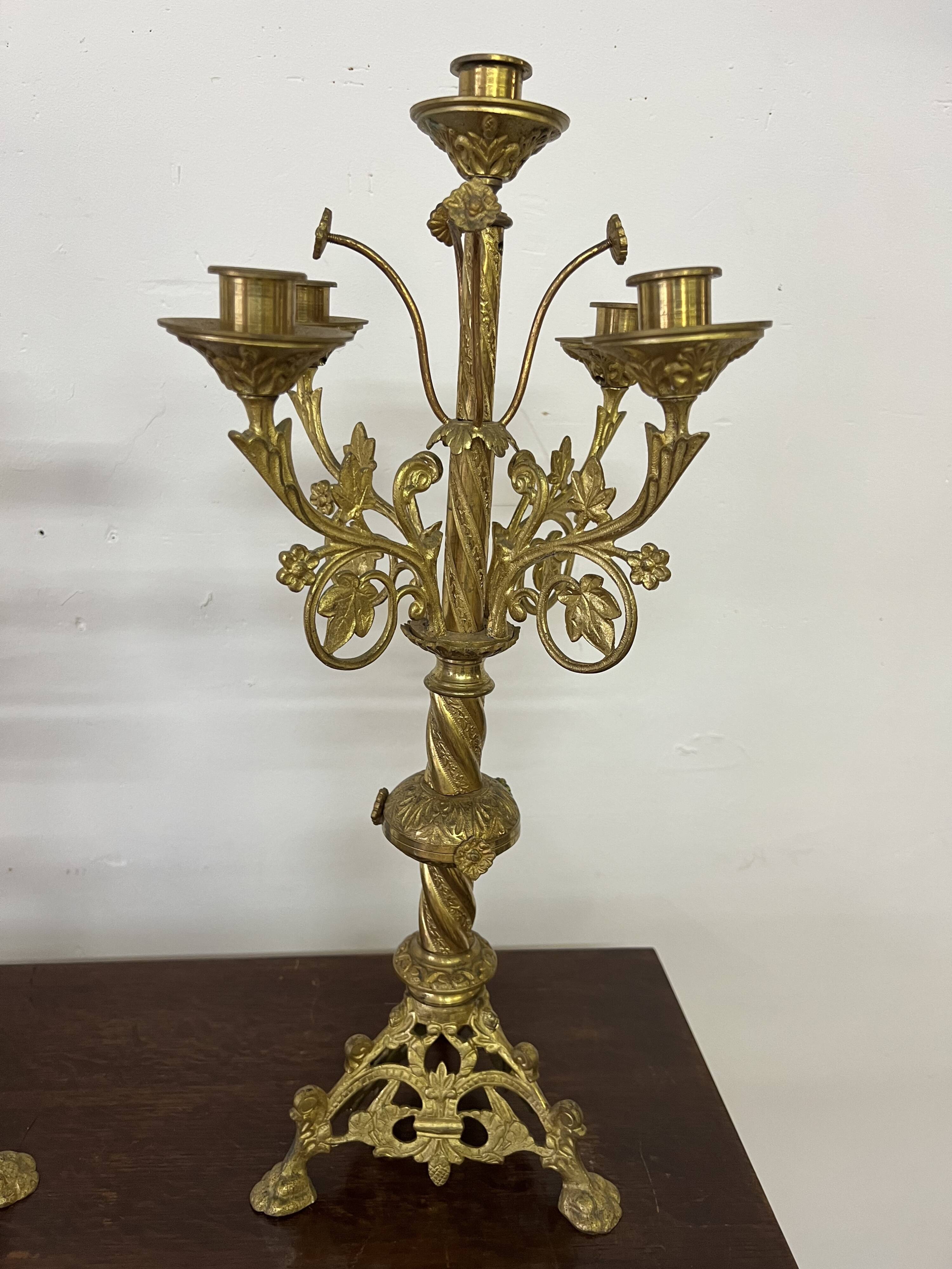 Pair of old altar candelabras in gilded brass from the 19th century
