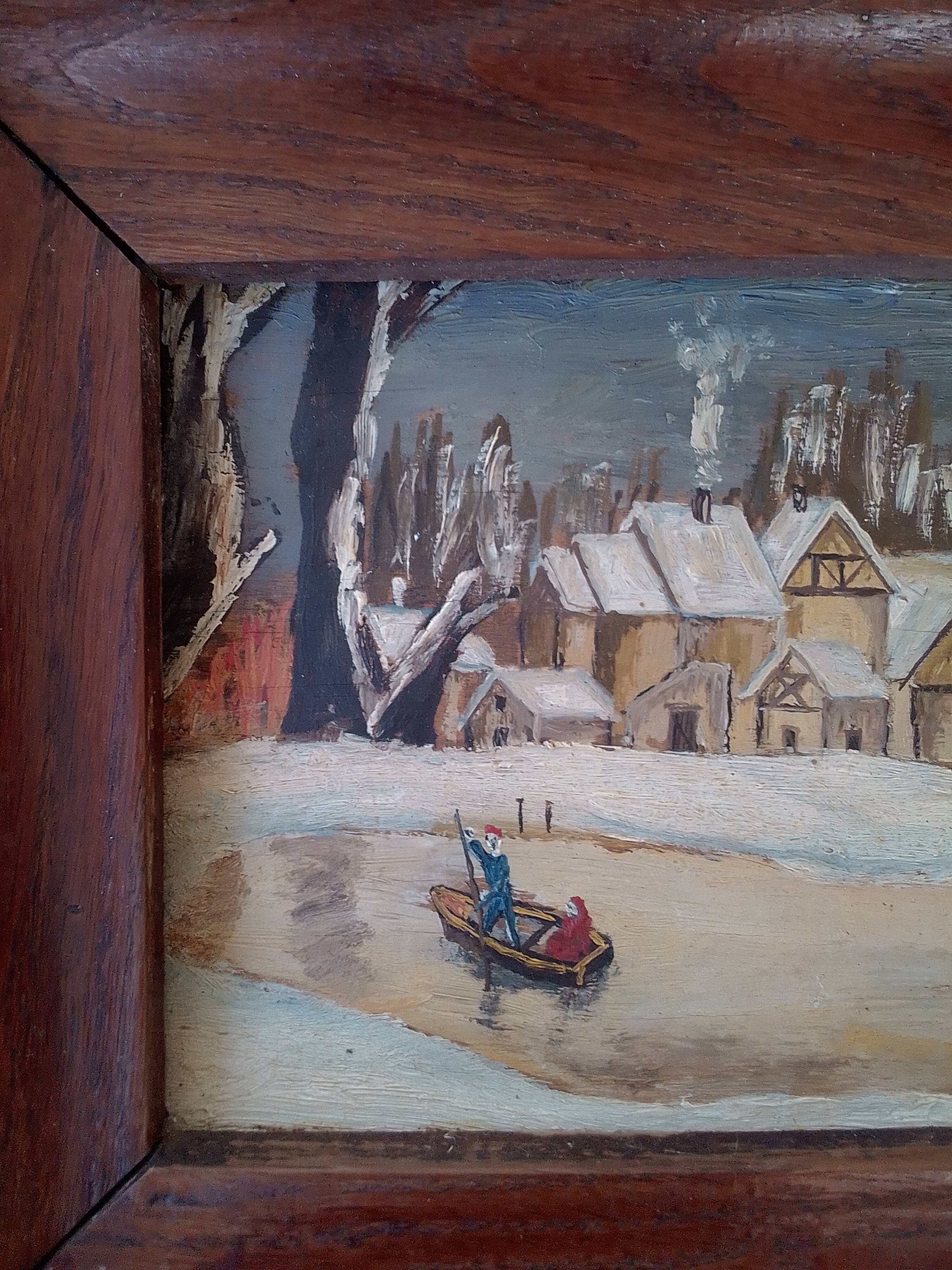 Tableau huile sur toile paysage enneigé