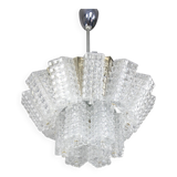 Vintage Austrolux Glass Chandelier: Mid-Century Chrome Pendant Light