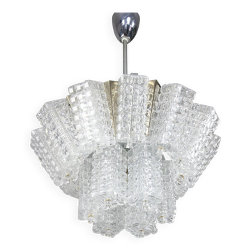 Vintage Austrolux Glass Chandelier: Mid-Century Chrome Pendant Light