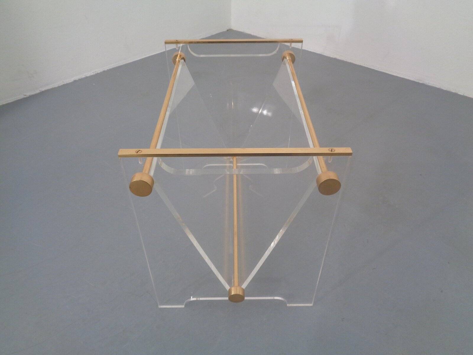 Italian acrylic glass and brass magazine rack, 1970s