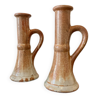 Pair of stoneware candle holders