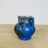 Pierrefonds stoneware art deco vase, tin floral decoration