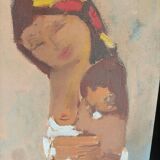 Huile sur toile années 70 h.stilmann - tableau maternité