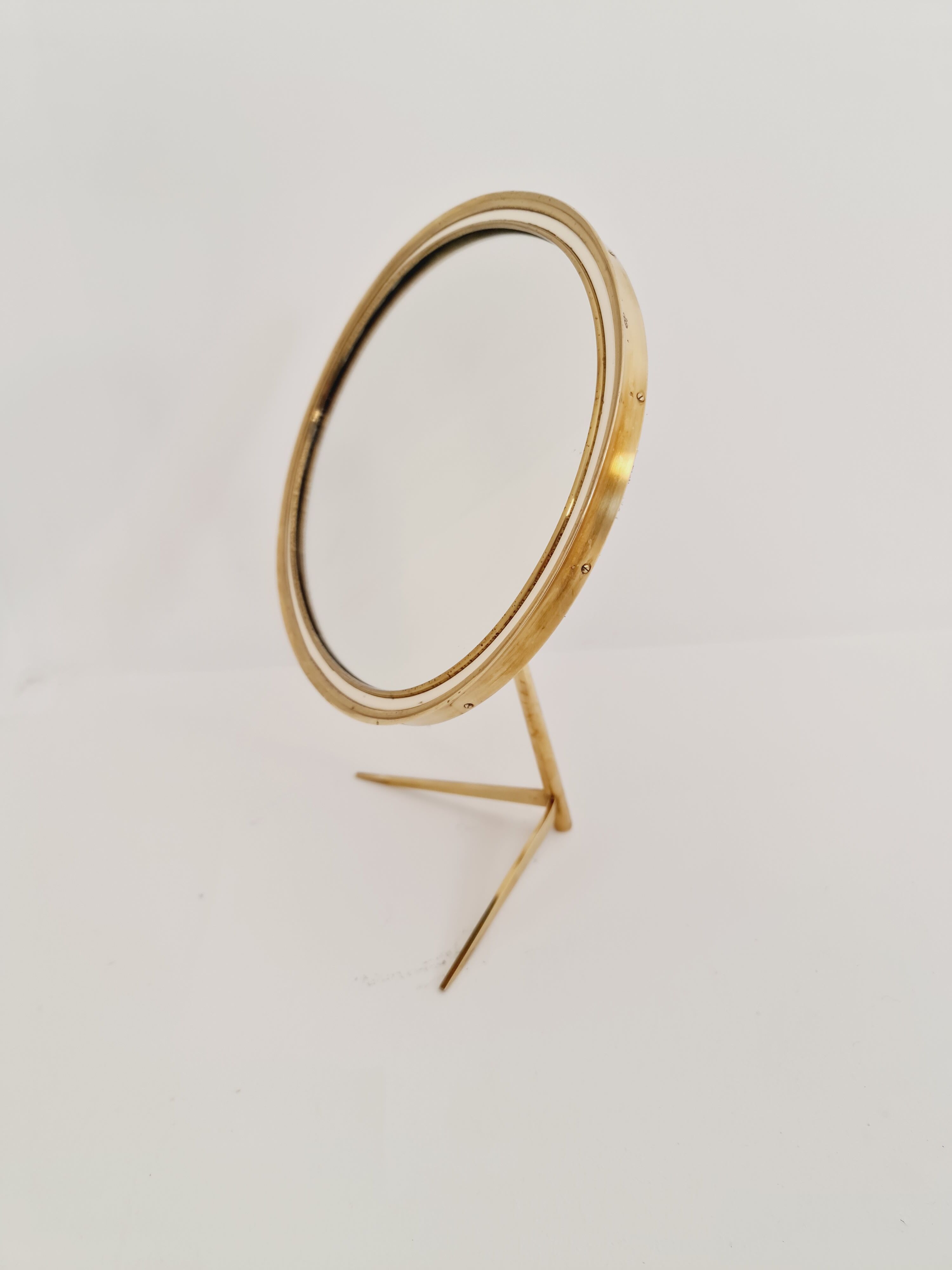 Mid century vanity brass  table mirror von vereinigte werkstätten münchen germany 1960s