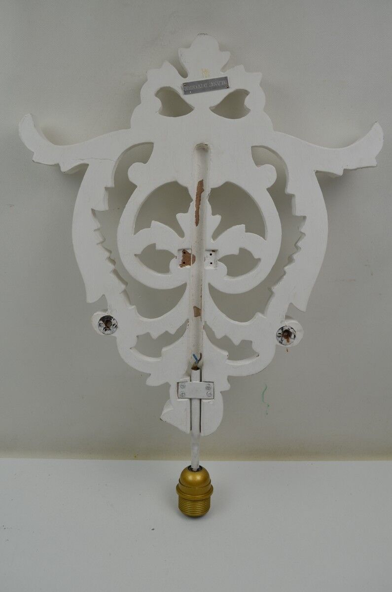 Pair of white patinated wood wall lamps
