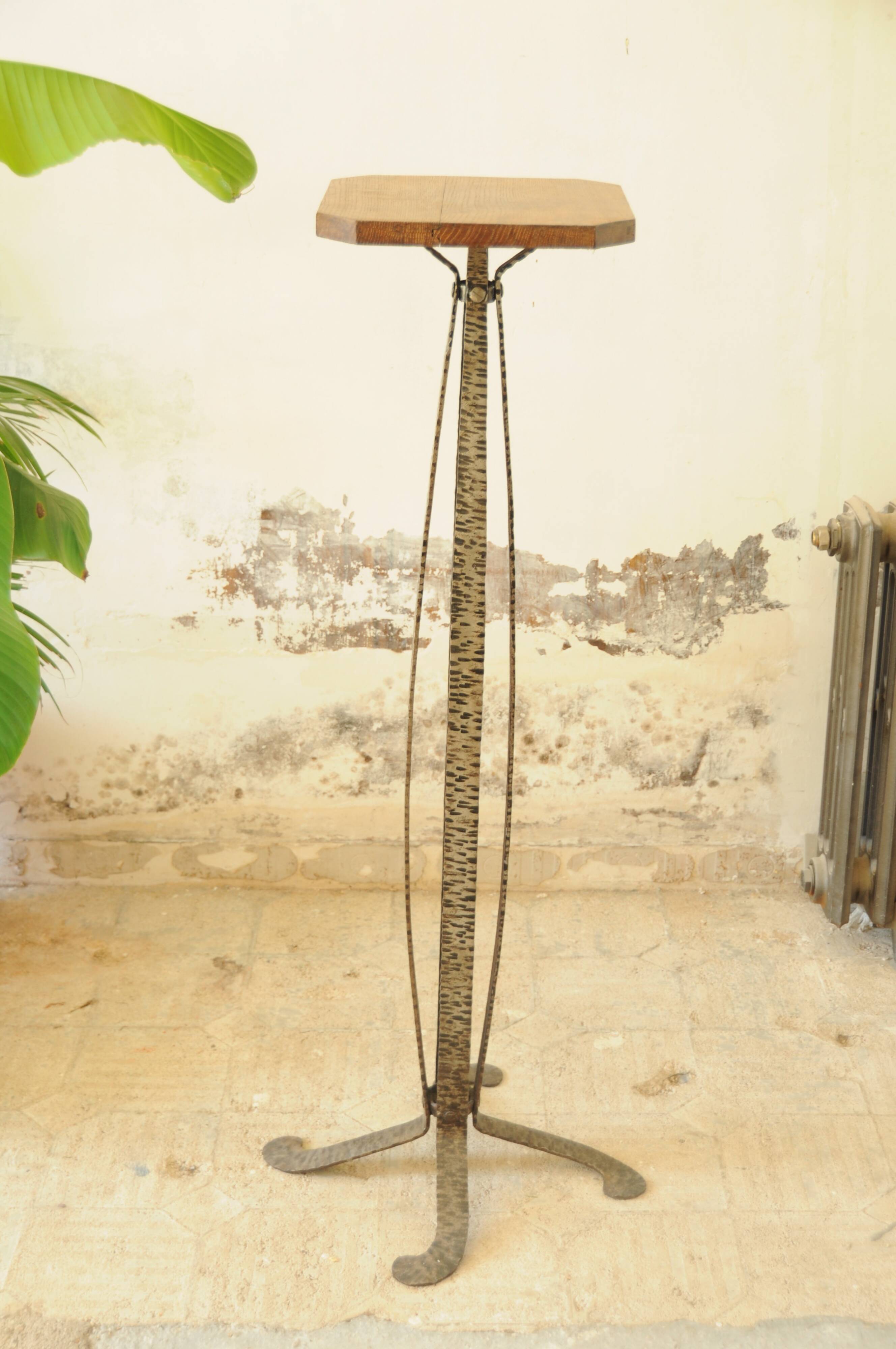 Wrought Iron and Wood Side Table - Art Deco Side Table - Column Furniture