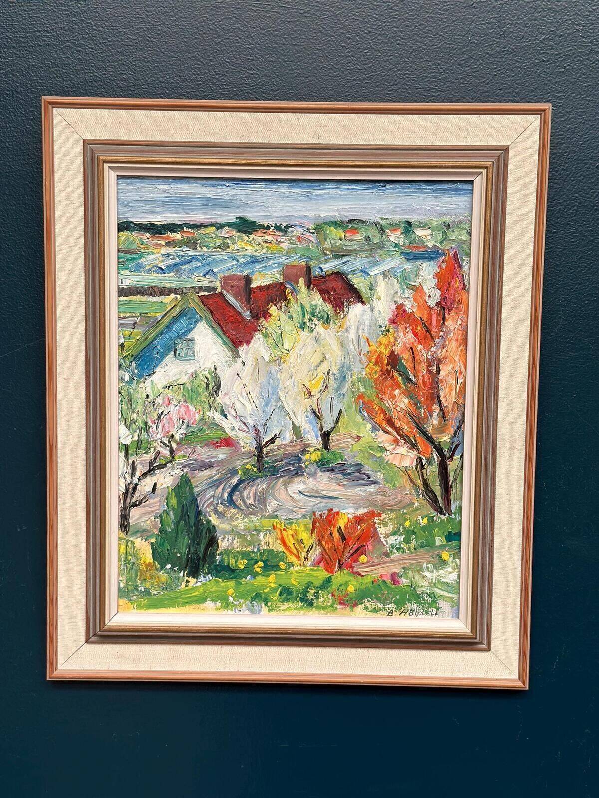 Original Swedish Oil On Panel – “Landskap Med Hus” By Birgitta Högsell – Signed – Vintage & Framed