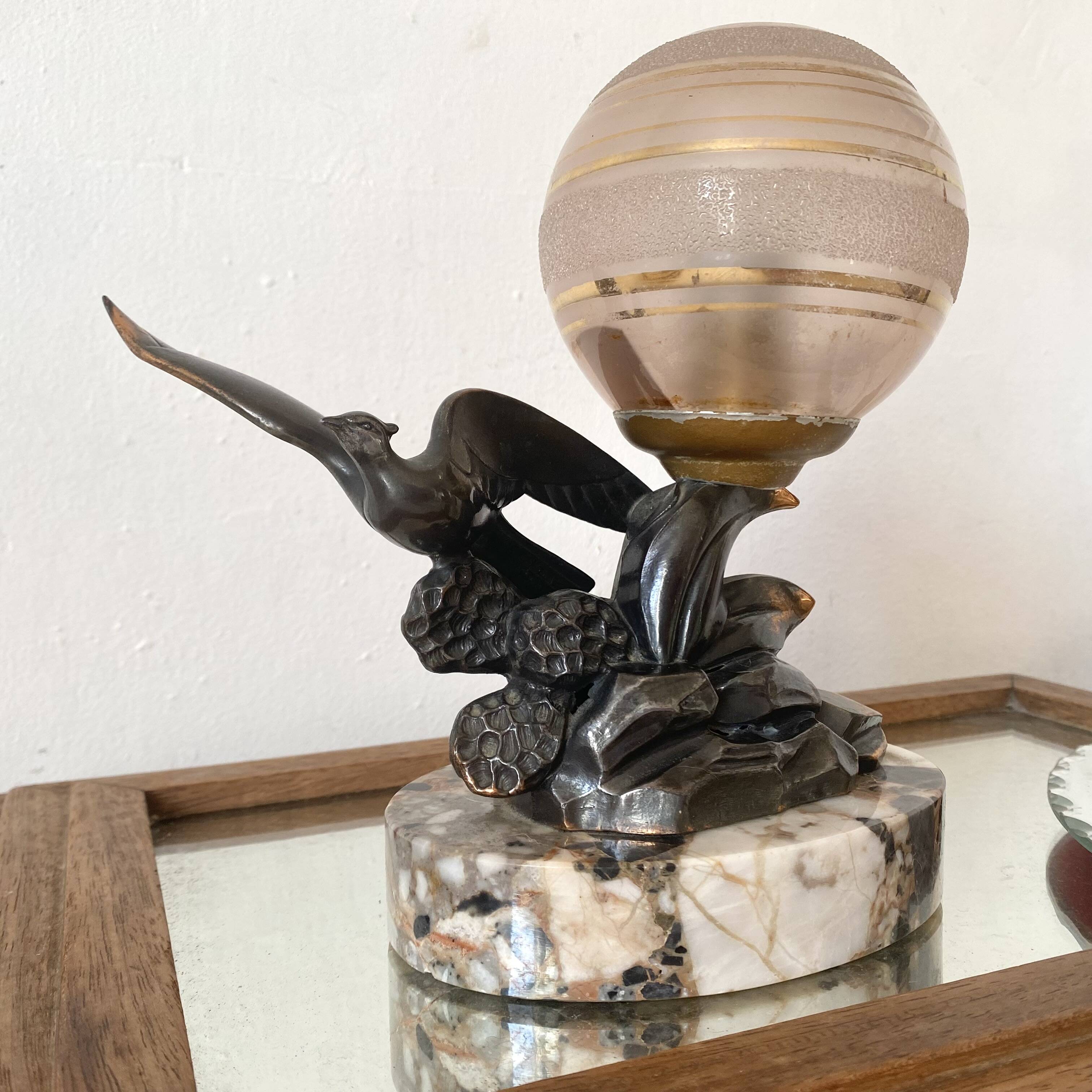 Limousin art deco night light with seagull decoration