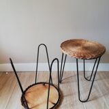 Metal and rattan tripod side table pair