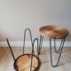 Metal and rattan tripod side table pair
