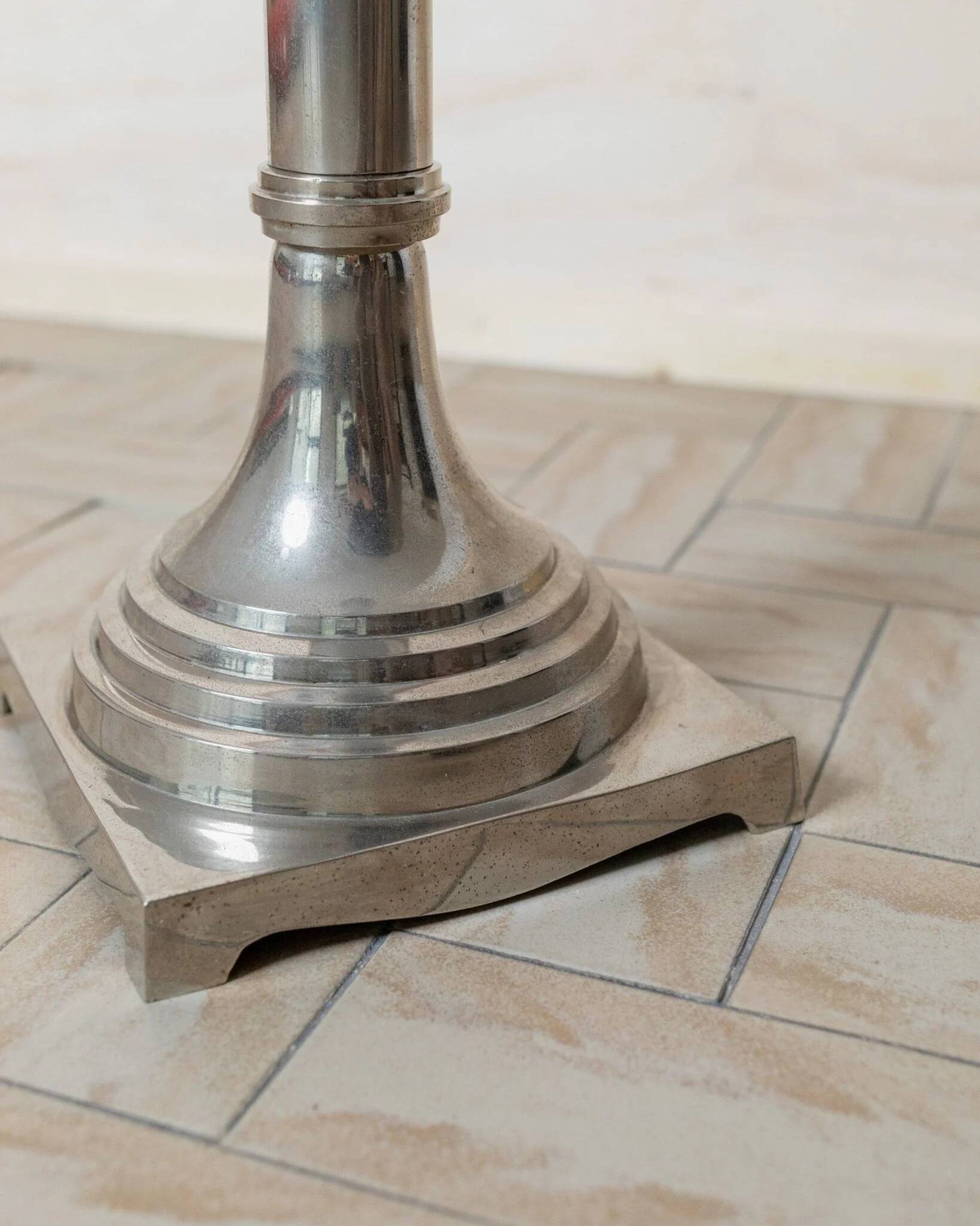 XXL Vintage Art Deco Candlestick in Silver Chrome-Plated Brass, Italy 1930s