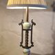 large bronze lamp from 1940 to 1950, glass globes 60x24, electrical in working order with pull switch