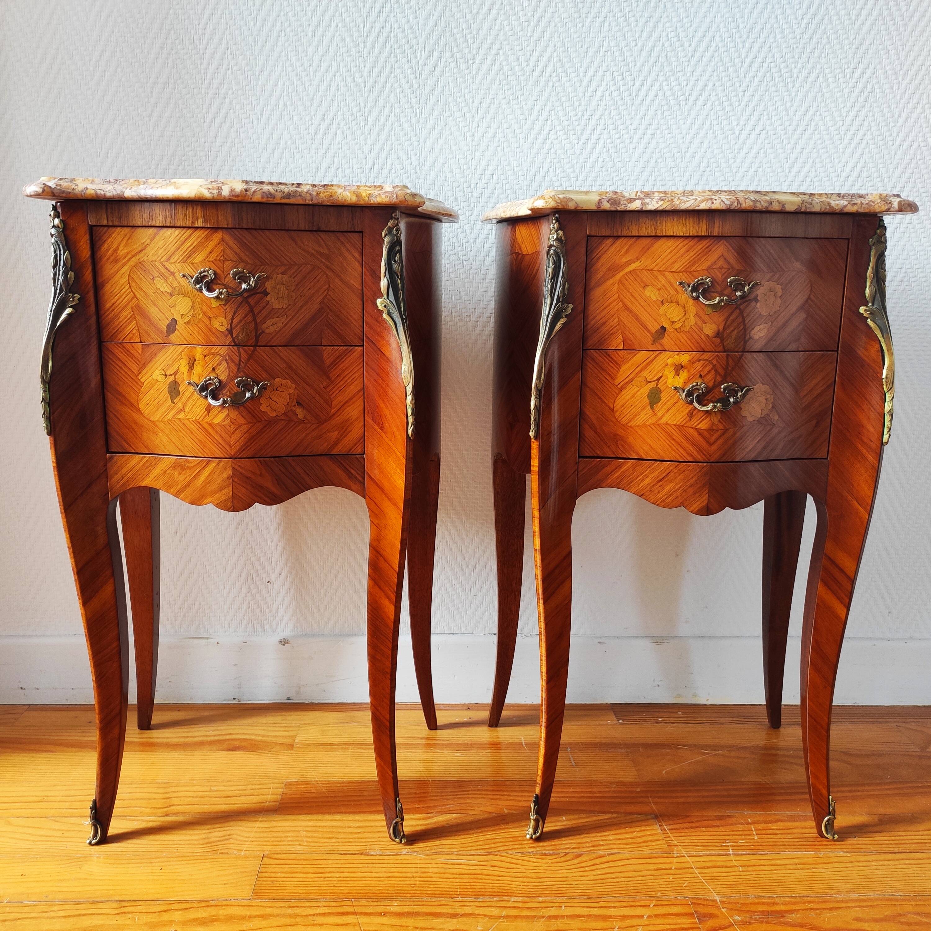 Pair of French Louis XV style bedside tables.