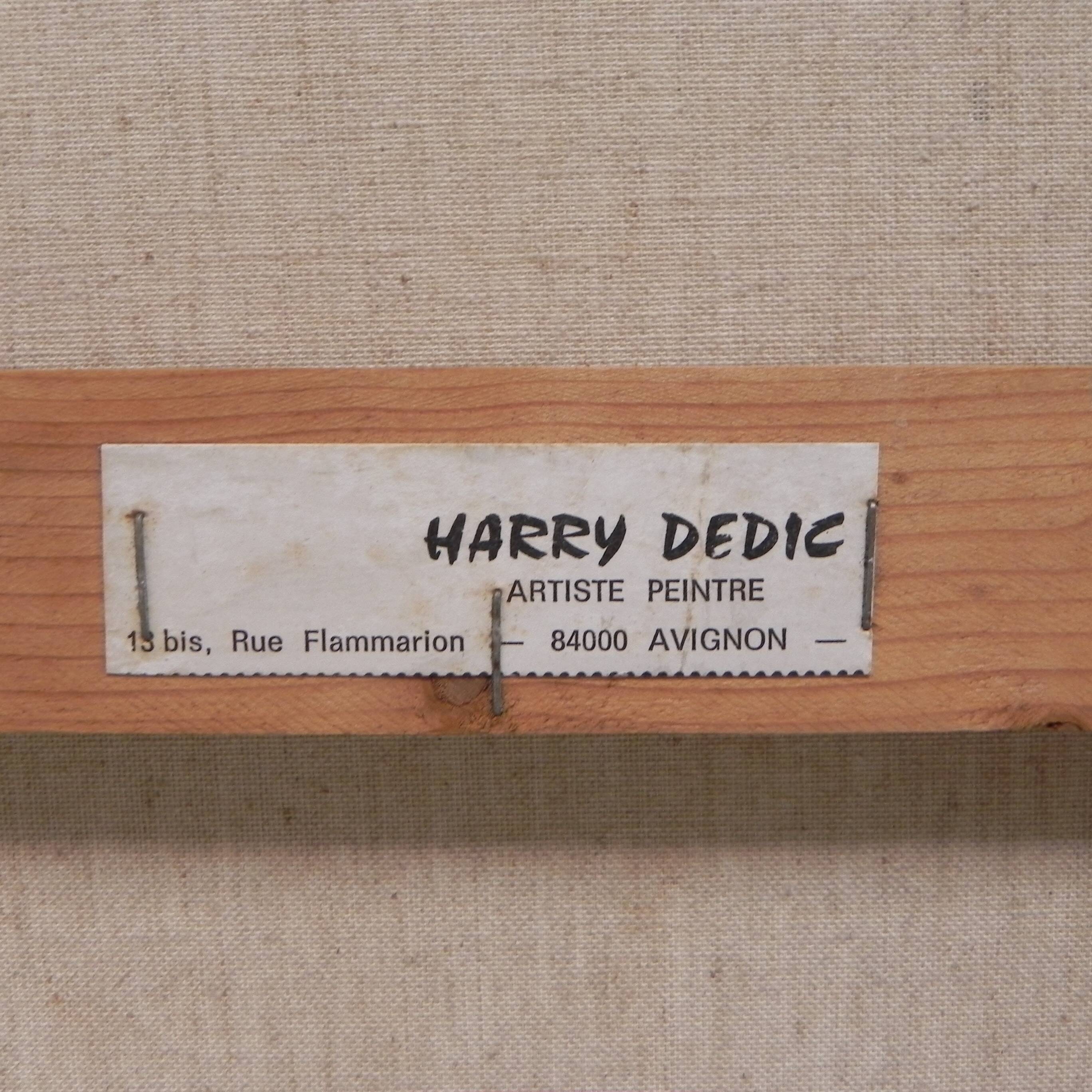 Painting of a cityscape with a harbour, Harry Dedic, 1960s