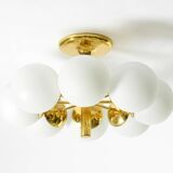 1960s Space Age brass ceiling lamp with 8 glass balls by Kaiser Leuchten