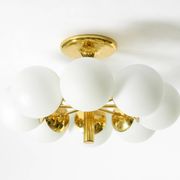 1960s Space Age brass ceiling lamp with 8 glass balls by Kaiser Leuchten
