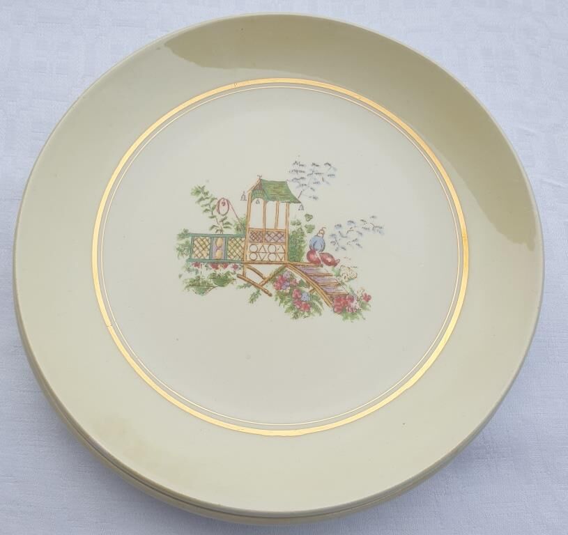 Set 12 plates Gien 1960 Japanese gardens variations in minor yellow