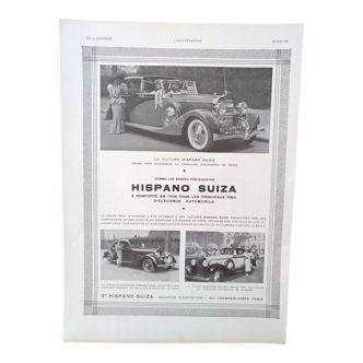 Une publicité papier automobile Hispano Suiza